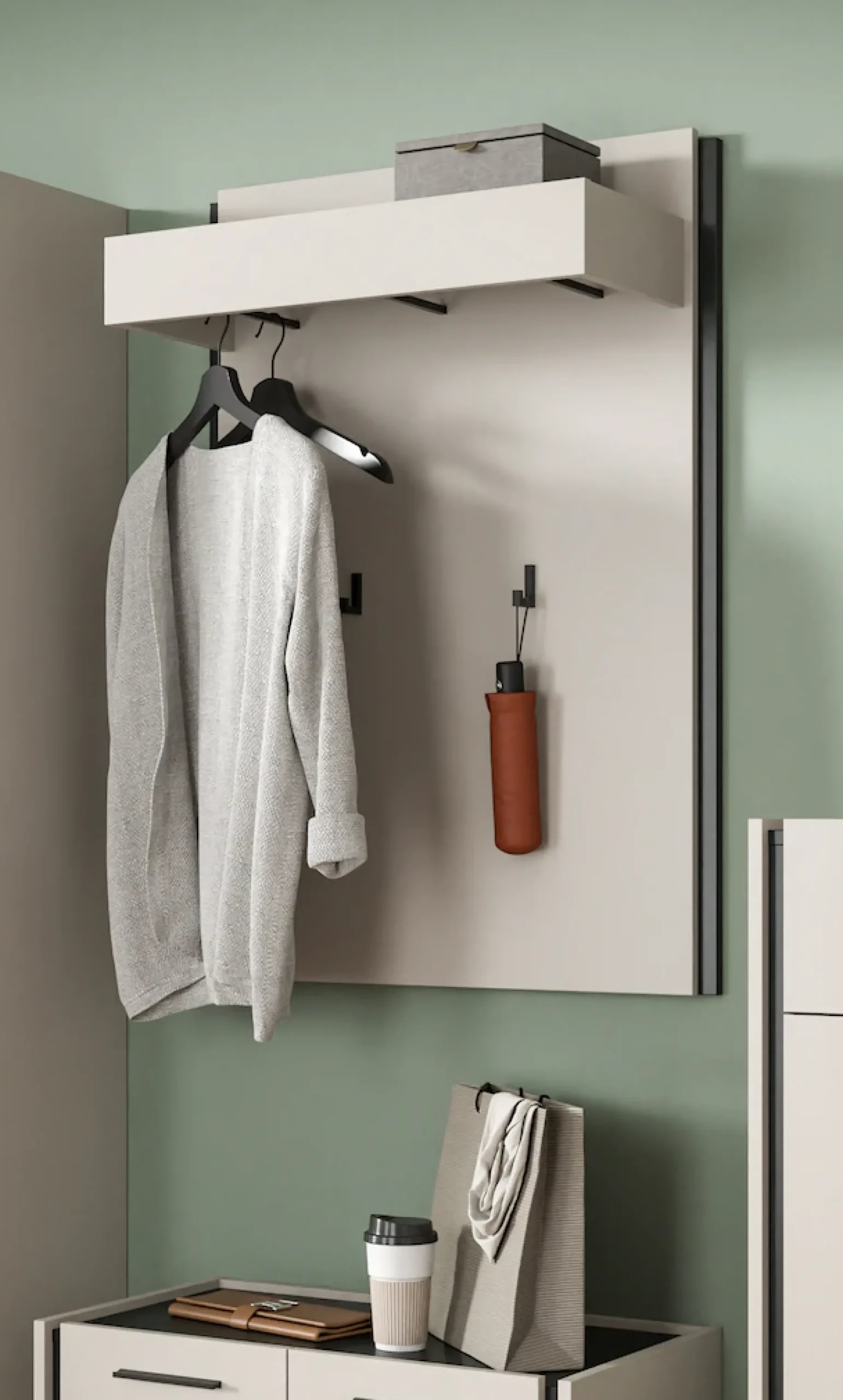 Home affaire Garderobenpaneel »RAK, Breite 75 cm, 2 Garderobenhaken, 1 Kleiderstange, 1 Ablageboden« Flurgarderobe, Paneel, Wandgarderobe, Wandpaneel, Garderobe
