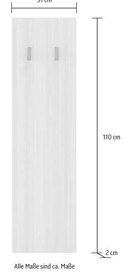 Home affaire Garderobenpaneel »Dama, Wandpaneel mit 2 Haken Breite 31 cm, Höhe 110 cm, Flurgarderobe« Wandgarderobe in Eucalipto, passend zur Garderobe Dama