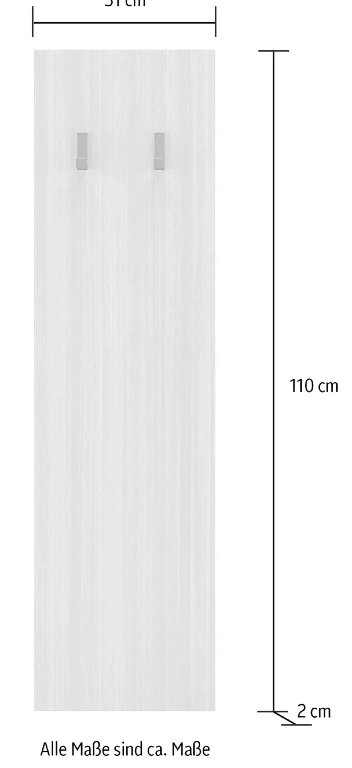 Home affaire Garderobenpaneel »Dama, Wandpaneel mit 2 Haken Breite 31 cm, Höhe 110 cm, Flurgarderobe« Wandgarderobe in Eucalipto, passend zur Garderobe Dama