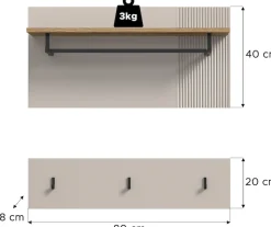 Home affaire Garderobenpaneel »EDIL, Breite 80cm, 2-teilig, Hakenleiste & Paneel« moderne Farbkombination, Haken aus Metall,Paneel, Garderobe, Wandboard, Ablage, Wandpaneel