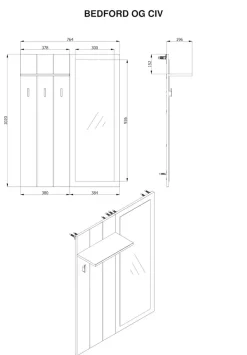Home affaire Garderobenpaneel »Bedford, Wandregal Wandpaneel, Wandgarderobe praktisch & stillvoll« mit 3 Kleiderhaken, Spiegel und Ablage für Accessoires, Breite 76,5 cm