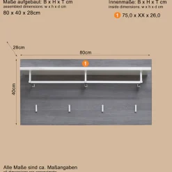 Home affaire Garderobenpaneel »Sovana« 1 Stk. tlg. Garderobenpaneel mit Ablage & Haken - (B/T/H) 80/28/40 cm