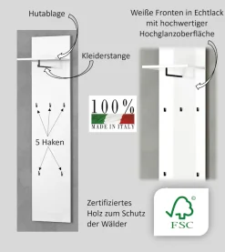 Home affaire Garderobenpaneel »Wandpaneel ZIPPO mit 5 Haken und Hutablage, zur Wandmontage« 1 Stk. tlg. Wandpaneel,Hochglanz lackiert, Made in Italy, B/H: 40/170 cm