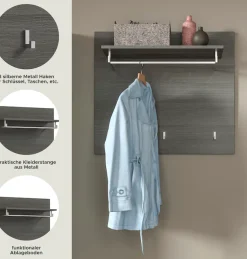 Home affaire Garderobenpaneel »Rumba, Breite 80cm, 3 Haken, 1 Kleiderstange, 1 Ablageboden« Garderobe, Paneel, Wandpaneel, Flurmöbel