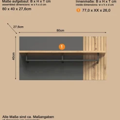 Home affaire Garderobenpaneel »Estepona« 1 Stk. tlg. Wandpaneel mit Hutablage und Kleiderstange - (B/T/H) 80/28/40 cm