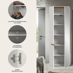 Home affaire Garderobenschrank »REHAT, TOPSELLER!, Höhe 190cm, 2 Türen, 6 Fächer, 1 Kleiderstange« in verschiedenen Farben erhältlich, 1 Stk. tlg. Garderobe, Flurschrank, Dielenschrank, Kleiderschrank, Garderobenmöbel