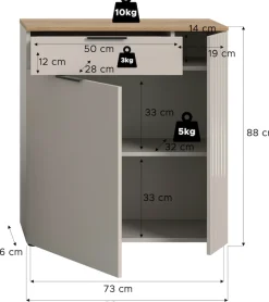 Home affaire Garderobenschrank »EDIL, Höhe 88cm, 2 Türen, 1 Schubkasten, 3 Fächer« moderne Farbkombination, Platz für ca. 6 Paar Schuhe,Kommode, Schuhschrank, Schuhkommode, Sideboard, Anrichte
