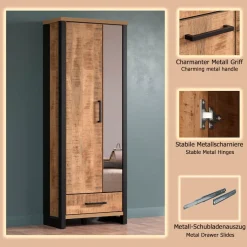 Home affaire Garderobenschrank »Elda« 1 Stk. tlg. Schrank mit ausziehbarer Kleiderstange, 2 Türen – (B/T/H) 73/39/195 cm