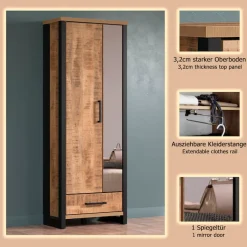 Home affaire Garderobenschrank »Elda« 1 Stk. tlg. Schrank mit ausziehbarer Kleiderstange, 2 Türen – (B/T/H) 73/39/195 cm