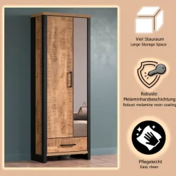 Home affaire Garderobenschrank »Elda« 1 Stk. tlg. Schrank mit ausziehbarer Kleiderstange, 2 Türen – (B/T/H) 73/39/195 cm