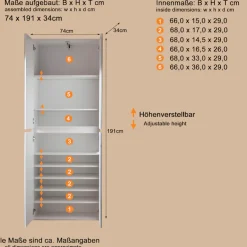Home affaire Garderobenschrank »Malcesine« Garderobenschrank mit 4 Türen - (B/T/H) 74/34/191 cm