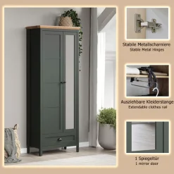 Home affaire Garderobenschrank »Vienna« 1 Stk. tlg. Garderobenschrank, 2 Türen, 1 Schubkasten & Vollauszug 77/39/198 cm