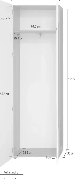 Home affaire Garderobenschrank »Sovana« Garderobenschrank mit 2 Türen & Spiegel - (B/T/H) 60/36/191 cm