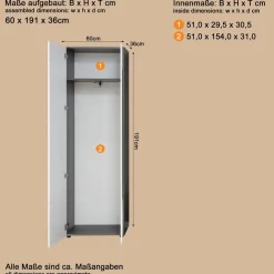 Home affaire Garderobenschrank »Sovana« Garderobenschrank mit 2 Türen & Spiegel - (B/T/H) 60/36/191 cm