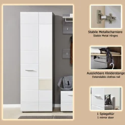 Home affaire Garderobenschrank »Sovana« Garderobenschrank mit 2 Türen & Spiegel - (B/T/H) 60/36/191 cm