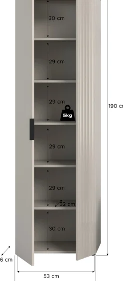 Home affaire Garderobenschrank »EDIL, Höhe 190cm, 2 Türen, 5 Böden, 6 Fächer« moderne Farbkombination, Platz für ca. 18 Paar Schuhe,Kleiderschrank, Flurschrank, Hochschrank, Stauraumschrank