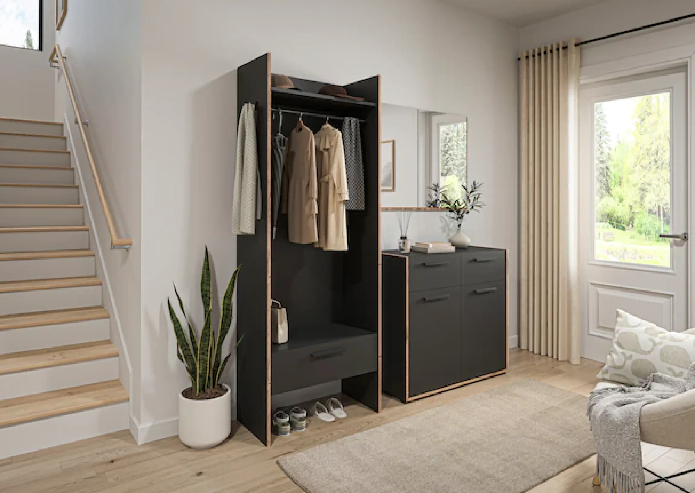 Home affaire Garderobenschrank »MUSTA, Breite: 70cm, inkl. Kleiderstange, 2 Haken, 1 Schubkasten« Dielenschrank, Flurschrank, Schrank, Universalschrank, Sitzbank