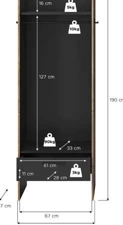 Home affaire Garderobenschrank »MUSTA, Breite: 70cm, inkl. Kleiderstange, 2 Haken, 1 Schubkasten« Dielenschrank, Flurschrank, Schrank, Universalschrank, Sitzbank
