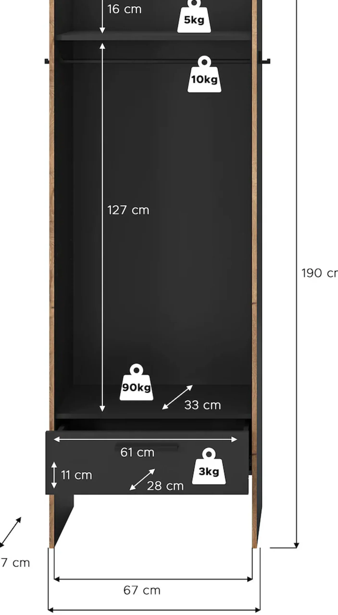 Home affaire Garderobenschrank »MUSTA, Breite: 70cm, inkl. Kleiderstange, 2 Haken, 1 Schubkasten« Dielenschrank, Flurschrank, Schrank, Universalschrank, Sitzbank
