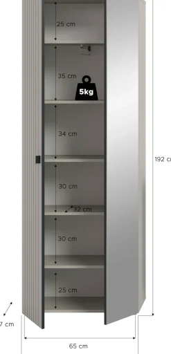 Home affaire Garderobenschrank »TATIO, Höhe 192 cm, Rillenoptik, Spiegeltür« 1 Stk. tlg. Garderobenschrank, Flurschrank, Dielenschrank