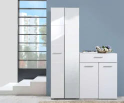 Home affaire Garderobenschrank »Beny Kleiderschrank, Stauraumschrank, Flurschrank, Höhe 193 cm« Hochglanzfronten, Spiegeltür, Breite 60 cm, ausziehbare Kleiderstange