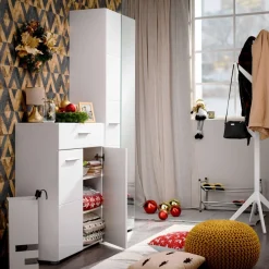 Home affaire Garderobenschrank »Beny Kleiderschrank, Stauraumschrank, Flurschrank, Höhe 193 cm« Hochglanzfronten, Spiegeltür, Breite 60 cm, ausziehbare Kleiderstange
