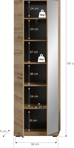 Home affaire Garderobenschrank »SIENA, Höhe 197cm, 2 Türen,4 Einlegeböden, ausziehbare Kleiderstange« hochwertige Rillenfräsung in MDF Front, 1 Stk. tlg. Stauraumschrank, Flurschrank, Dielenschrank