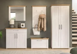 Home affaire Garderoben-Set »COSENZA,Breite ca. 285 cm, 5-teilig, in Landhausoptik« Garderobenschrank, Sitzbank, Garderobenpaneel, Schuhschrank, Spiegel, 5 Stk. tlg.