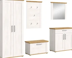 Home affaire Garderoben-Set »COSENZA,Breite ca. 285 cm, 5-teilig, in Landhausoptik« Garderobenschrank, Sitzbank, Garderobenpaneel, Schuhschrank, Spiegel, 5 Stk. tlg.