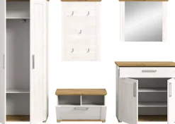Home affaire Garderoben-Set »COSENZA,Breite ca. 285 cm, 5-teilig, in Landhausoptik« Garderobenschrank, Sitzbank, Garderobenpaneel, Schuhschrank, Spiegel, 5 Stk. tlg.