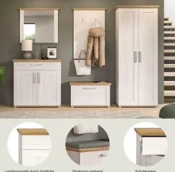 Home affaire Garderoben-Set »COSENZA,Breite ca. 285 cm, 5-teilig, in Landhausoptik« Garderobenschrank, Sitzbank, Garderobenpaneel, Schuhschrank, Spiegel, 5 Stk. tlg.