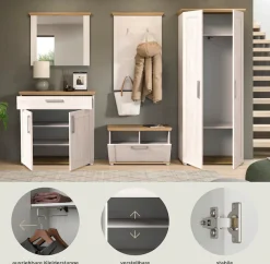 Home affaire Garderoben-Set »COSENZA,Breite ca. 285 cm, 5-teilig, in Landhausoptik« Garderobenschrank, Sitzbank, Garderobenpaneel, Schuhschrank, Spiegel, 5 Stk. tlg.