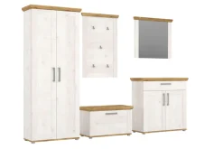Home affaire Garderoben-Set »COSENZA,Breite ca. 285 cm, 5-teilig, in Landhausoptik« Garderobenschrank, Sitzbank, Garderobenpaneel, Schuhschrank, Spiegel, 5 Stk. tlg.