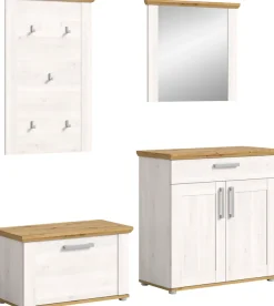 Home affaire Garderoben-Set »COSENZA,Breite ca. 190 cm, 4-teilig, in Landhausoptik« bestehend aus: Sitzbank, Garderobenpaneel, Schuhschrank, Spiegel, 4 Stk. tlg.