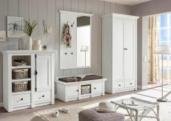Home affaire Garderoben-Set »California, Komplettset im Landhausstil, moderne Garderobe« 4 teiliges Set bestehend aus Garderobenschrank, Sitzbank etc.,