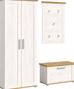 Home affaire Garderoben-Set »COSENZA,Breite ca. 175 cm, 3-teilig, in Landhausoptik« bestehend aus: Garderobenschrank, Sitzbank & Garderobenpaneel, 3 Stk. tlg.