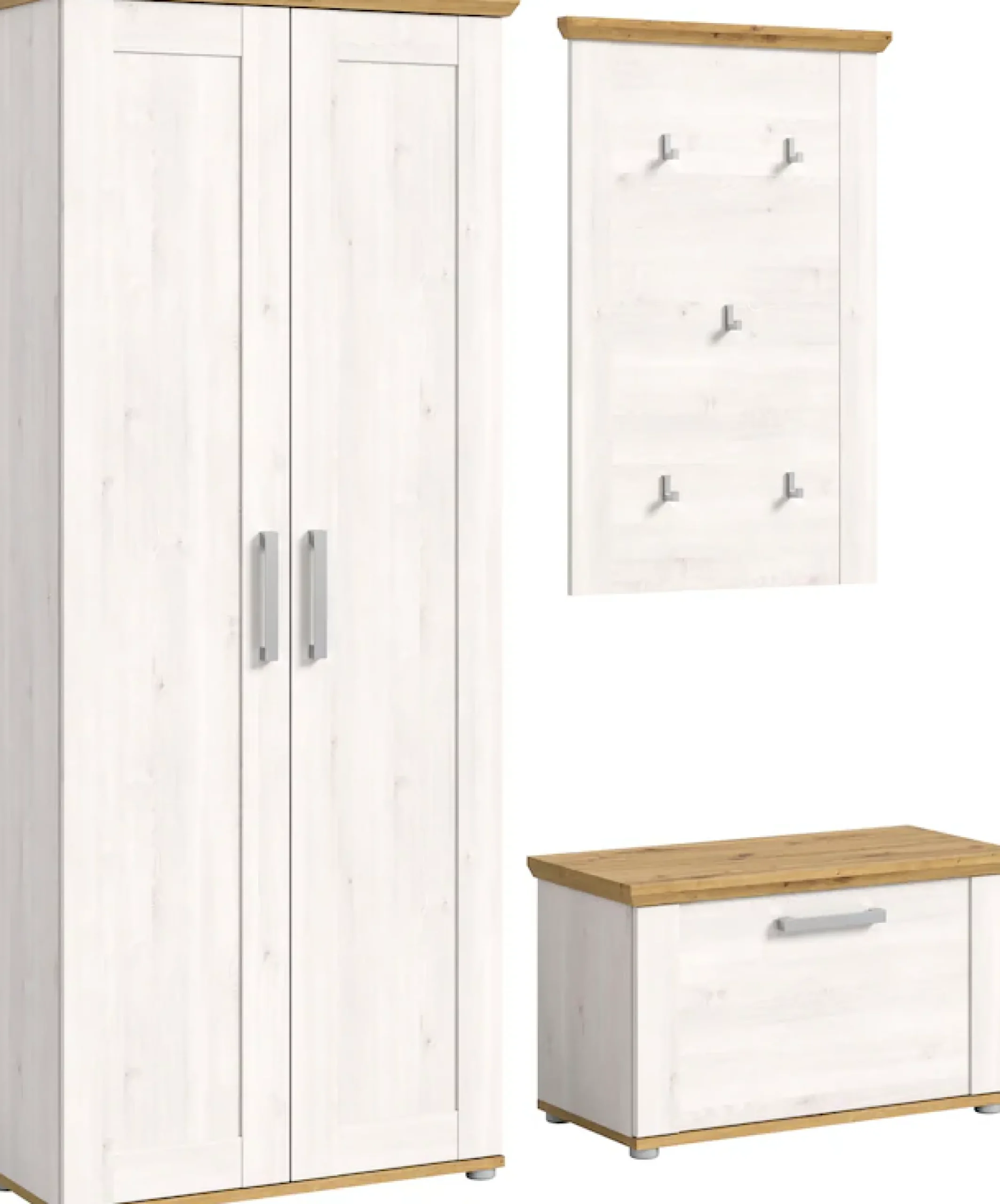 Home affaire Garderoben-Set »COSENZA,Breite ca. 175 cm, 3-teilig, in Landhausoptik« bestehend aus: Garderobenschrank, Sitzbank & Garderobenpaneel, 3 Stk. tlg.