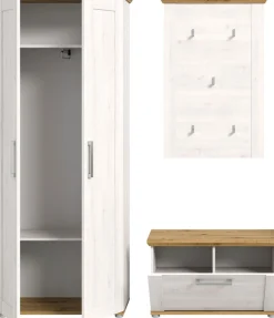 Home affaire Garderoben-Set »COSENZA,Breite ca. 175 cm, 3-teilig, in Landhausoptik« bestehend aus: Garderobenschrank, Sitzbank & Garderobenpaneel, 3 Stk. tlg.