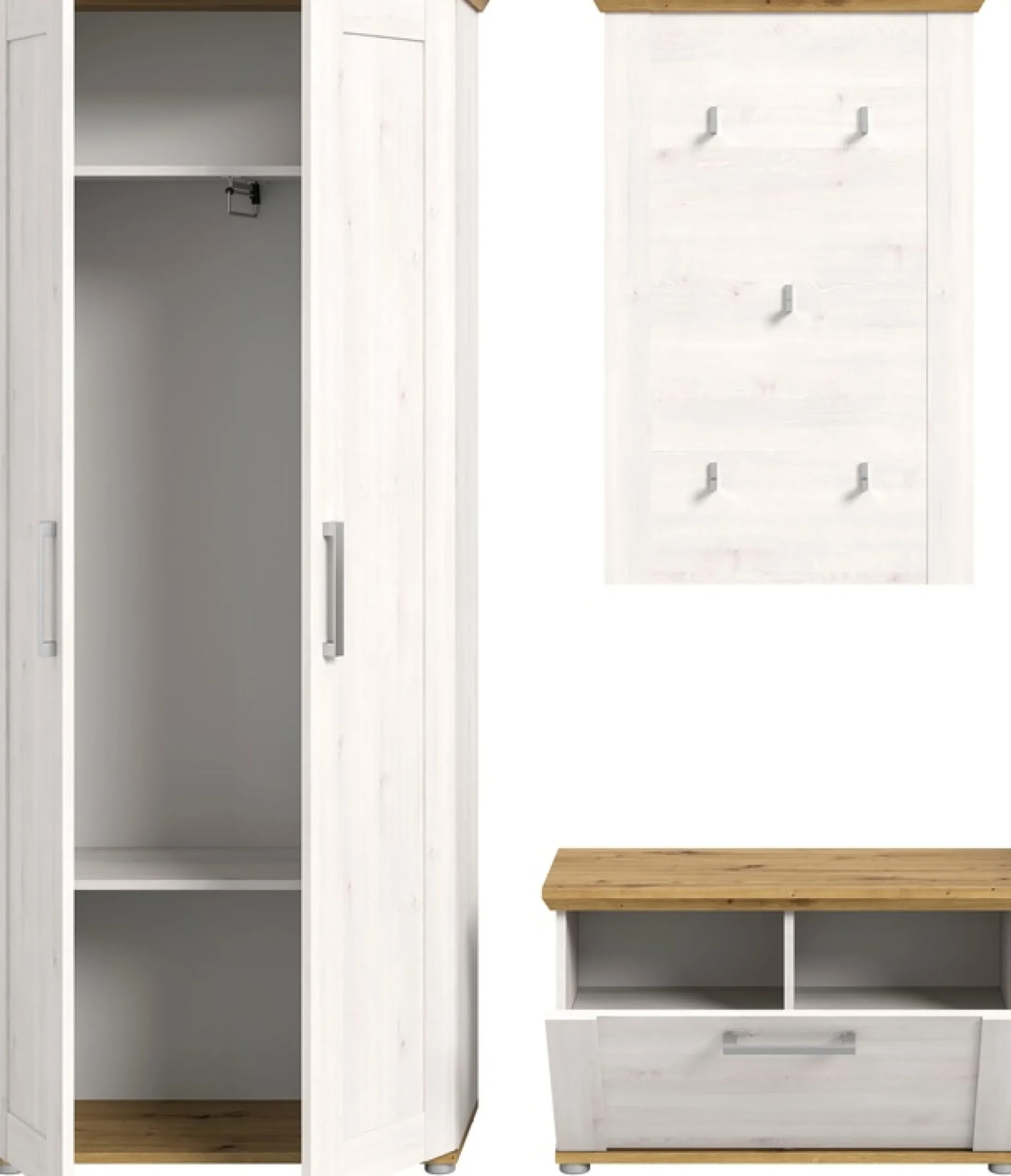 Home affaire Garderoben-Set »COSENZA,Breite ca. 175 cm, 3-teilig, in Landhausoptik« bestehend aus: Garderobenschrank, Sitzbank & Garderobenpaneel, 3 Stk. tlg.