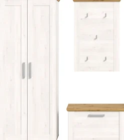 Home affaire Garderoben-Set »COSENZA,Breite ca. 175 cm, 3-teilig, in Landhausoptik« bestehend aus: Garderobenschrank, Sitzbank & Garderobenpaneel, 3 Stk. tlg.