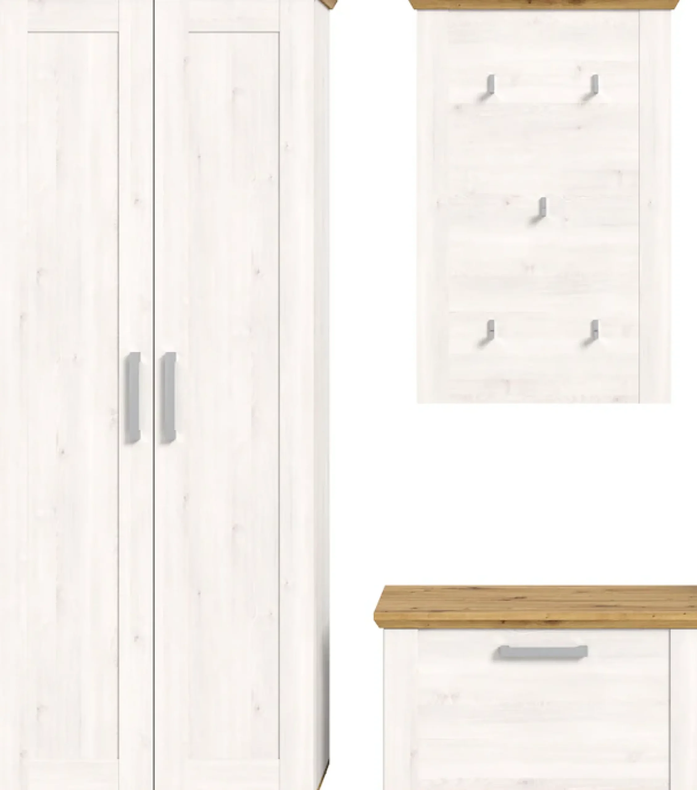 Home affaire Garderoben-Set »COSENZA,Breite ca. 175 cm, 3-teilig, in Landhausoptik« bestehend aus: Garderobenschrank, Sitzbank & Garderobenpaneel, 3 Stk. tlg.