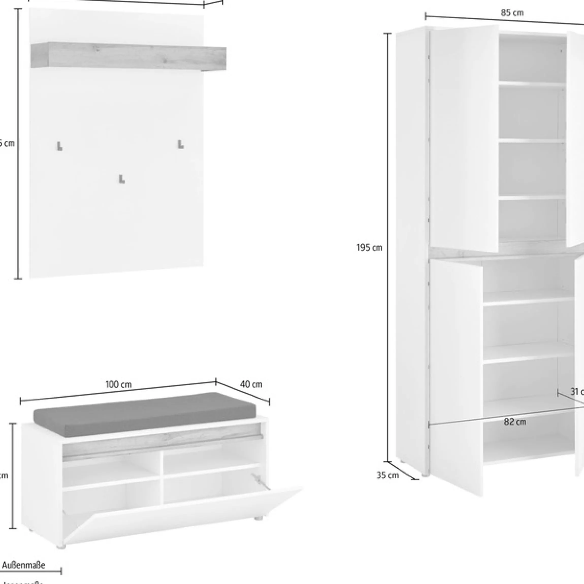 Home affaire Garderoben-Set »City/Giron, moderne Garderobe, viel Stauraum, ca. 40 Schuhe« Set, 3 Stk. tlg.