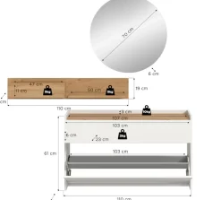 Home affaire Garderoben-Set »EVRID, 3-teilig, Breite 140 cm, individuell hängbar & erweiterbar« best. aus: Kommode, Wandboard & Spiegel, 3 Stk. tlg.