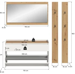 Home affaire Garderoben-Set »EVRID, 4-teilig, Breite 172 cm, individuell hängbar & erweiterbar« best. aus: Kommode, Spiegel & 2x Hakenleiste, 4 Stk. tlg.