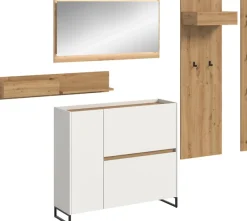 Home affaire Garderoben-Set »EVRID, 5-teilig, Breite 236 cm, inkl. Beleuchtung« best. aus: Wandboard, Kommode, Spiegel, Garderobenpaneel, Hakenleiste, 5 Stk. tlg.