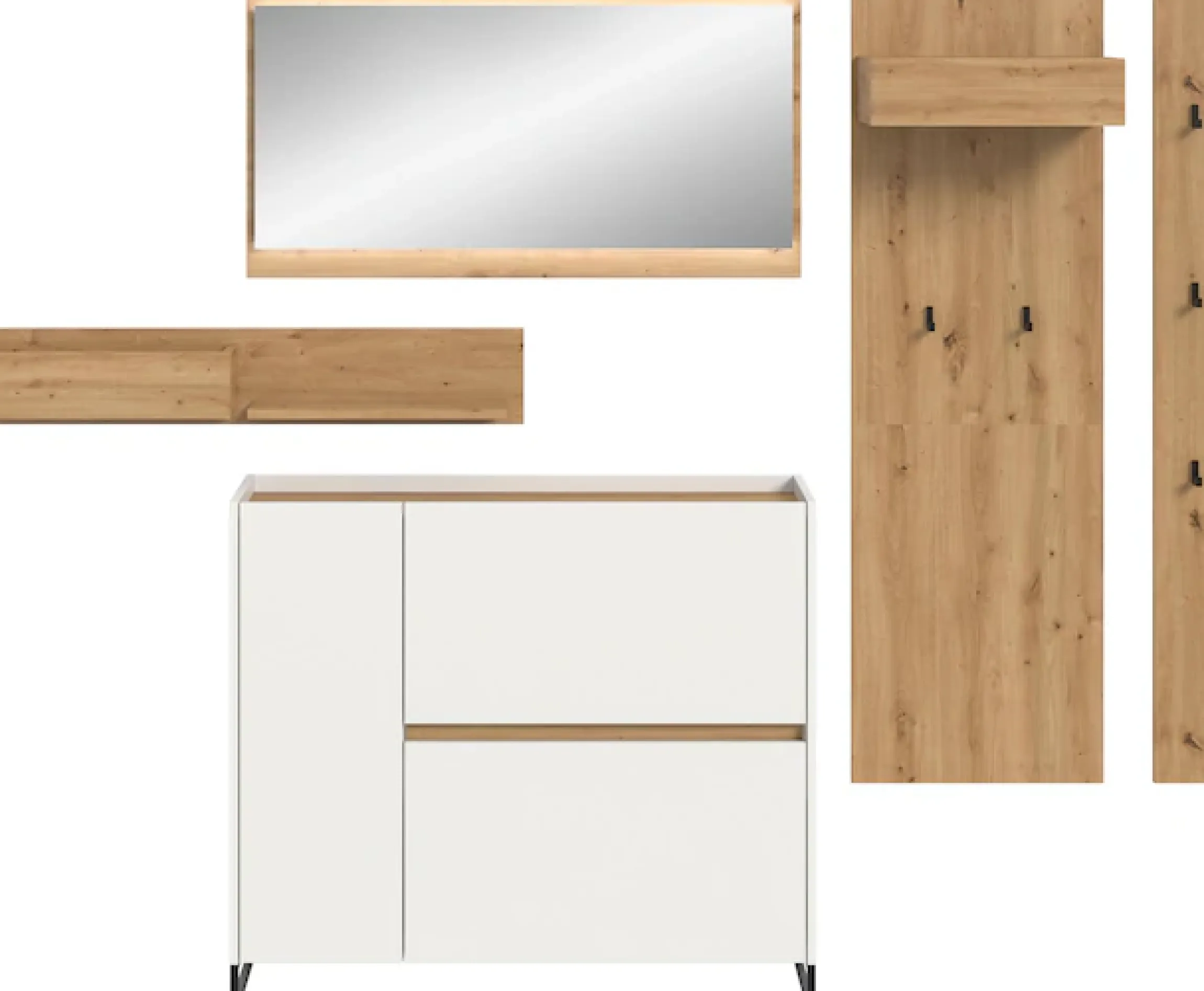Home affaire Garderoben-Set »EVRID, 5-teilig, Breite 236 cm, inkl. Beleuchtung« best. aus: Wandboard, Kommode, Spiegel, Garderobenpaneel, Hakenleiste, 5 Stk. tlg.