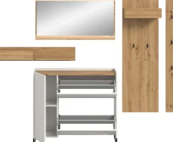 Home affaire Garderoben-Set »EVRID, 5-teilig, Breite 236 cm, inkl. Beleuchtung« best. aus: Wandboard, Kommode, Spiegel, Garderobenpaneel, Hakenleiste, 5 Stk. tlg.
