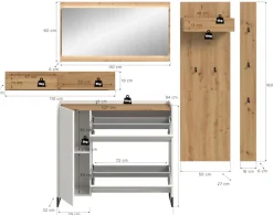 Home affaire Garderoben-Set »EVRID, 5-teilig, Breite 236 cm, inkl. Beleuchtung« best. aus: Wandboard, Kommode, Spiegel, Garderobenpaneel, Hakenleiste, 5 Stk. tlg.
