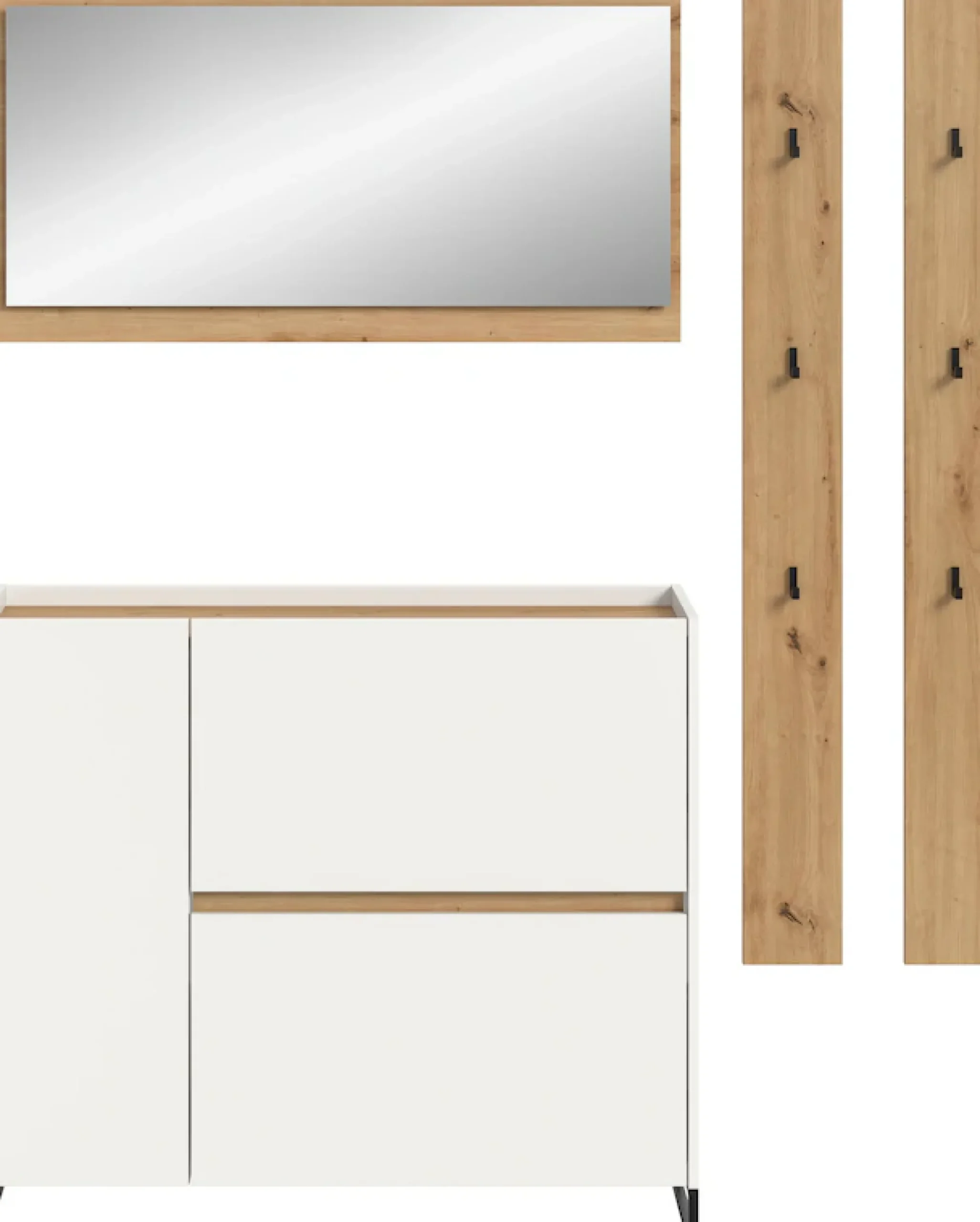 Home affaire Garderoben-Set »EVRID, 4-teilig, Breite 172 cm, individuell stellbar & erweiterbar« best. aus: Kommode, Spiegel & 2x Hakenleiste, 4 Stk. tlg.