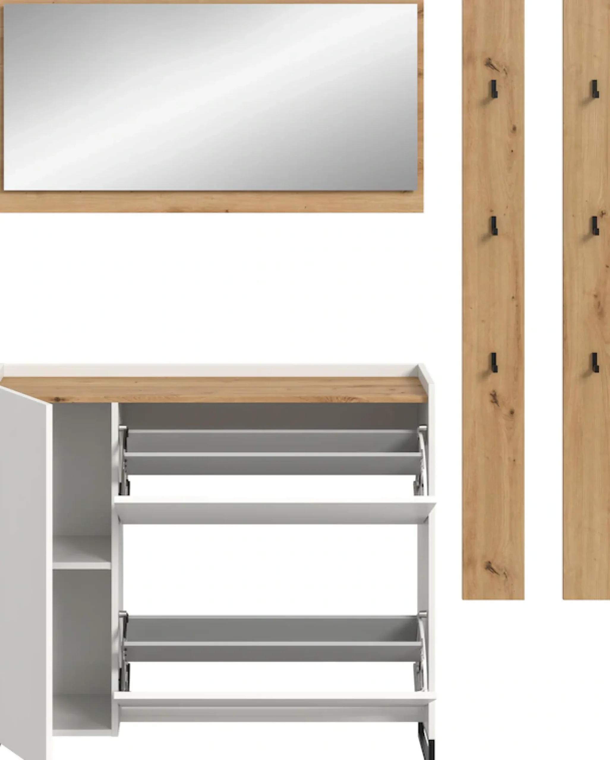 Home affaire Garderoben-Set »EVRID, 4-teilig, Breite 172 cm, individuell stellbar & erweiterbar« best. aus: Kommode, Spiegel & 2x Hakenleiste, 4 Stk. tlg.